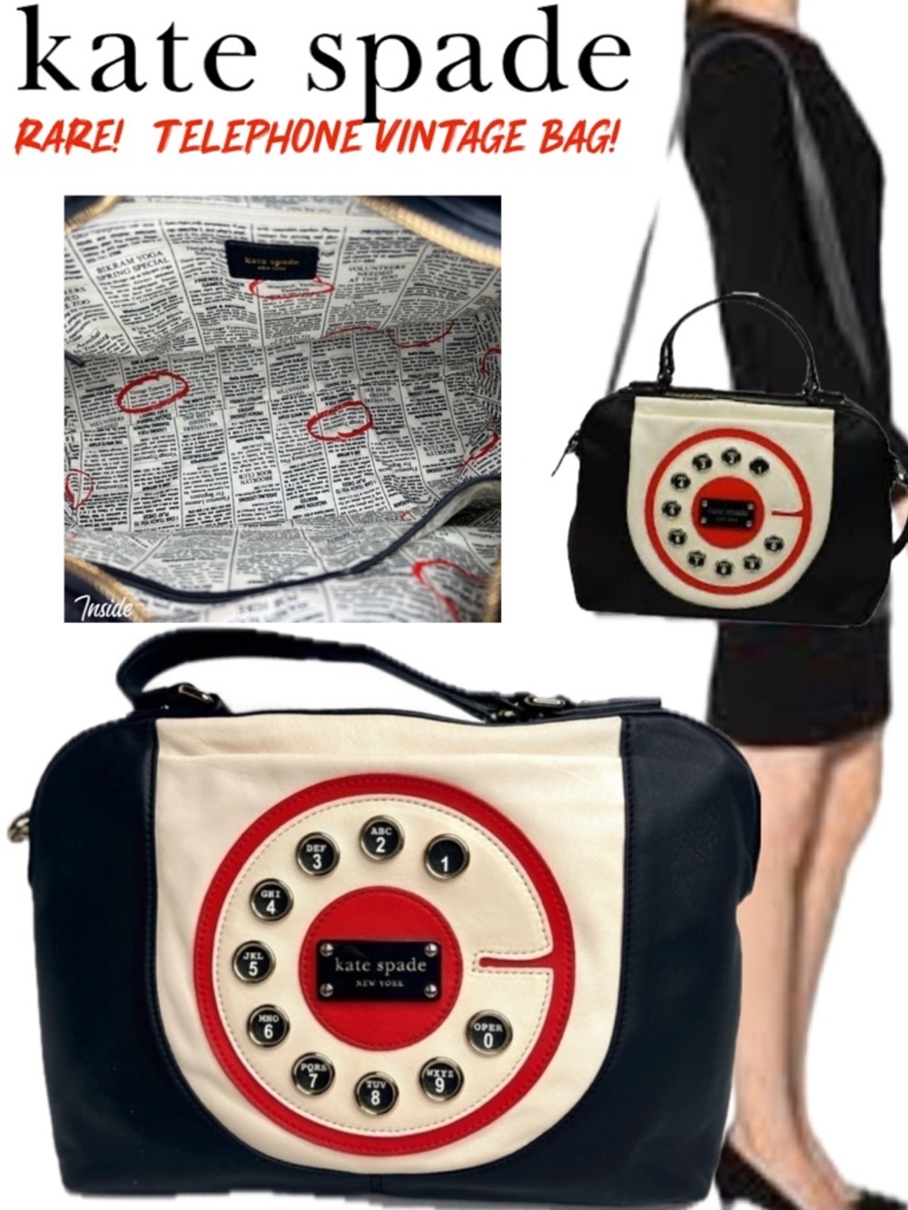 Kate Spade Call Me Chase Telephone Dial Tote Weekender Bag Purse Hayden Novelty